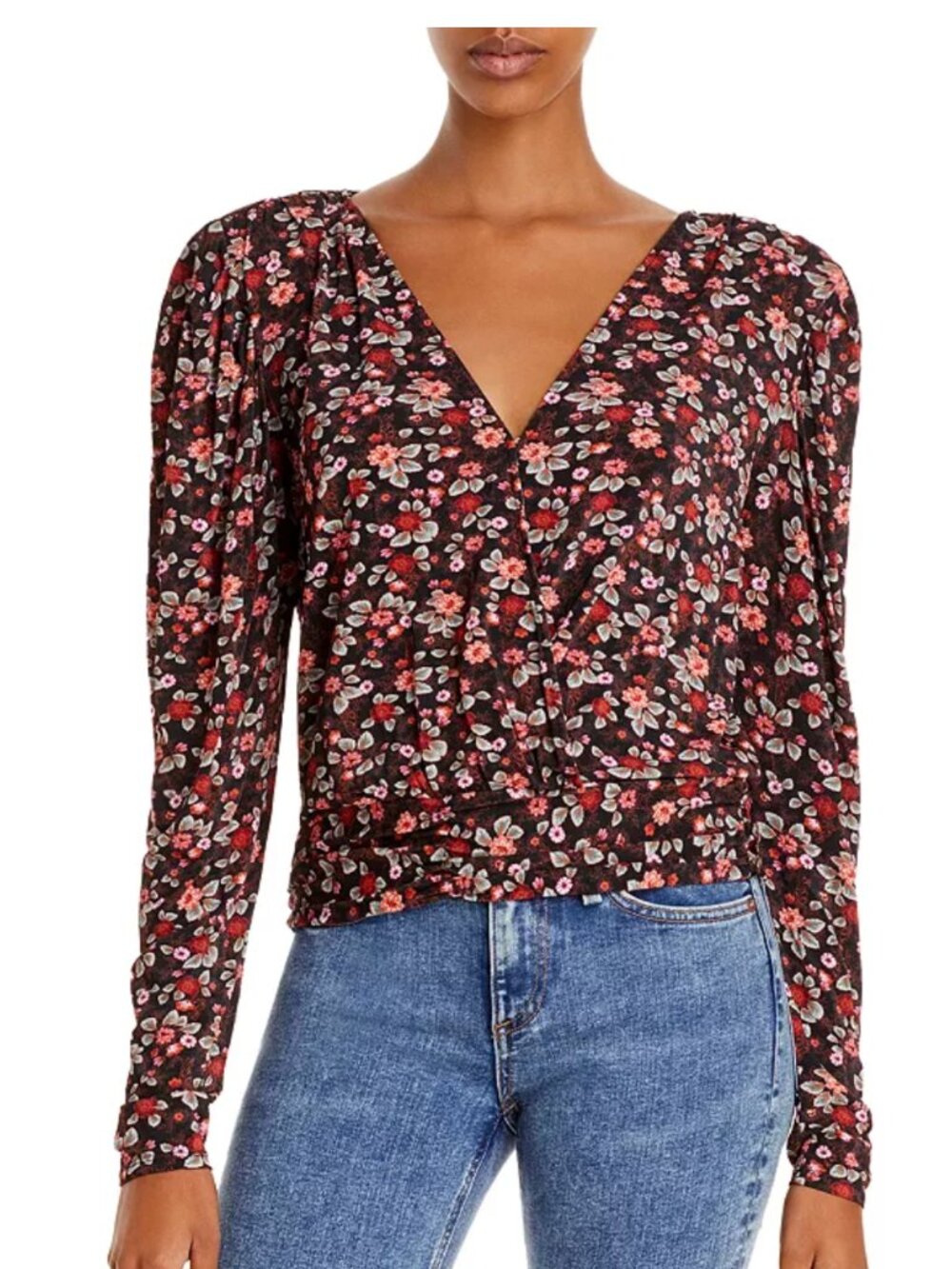 Ramy Brook Ivanna Floral Wrap Top‎ Small V Neck Long Sleeve Blouse